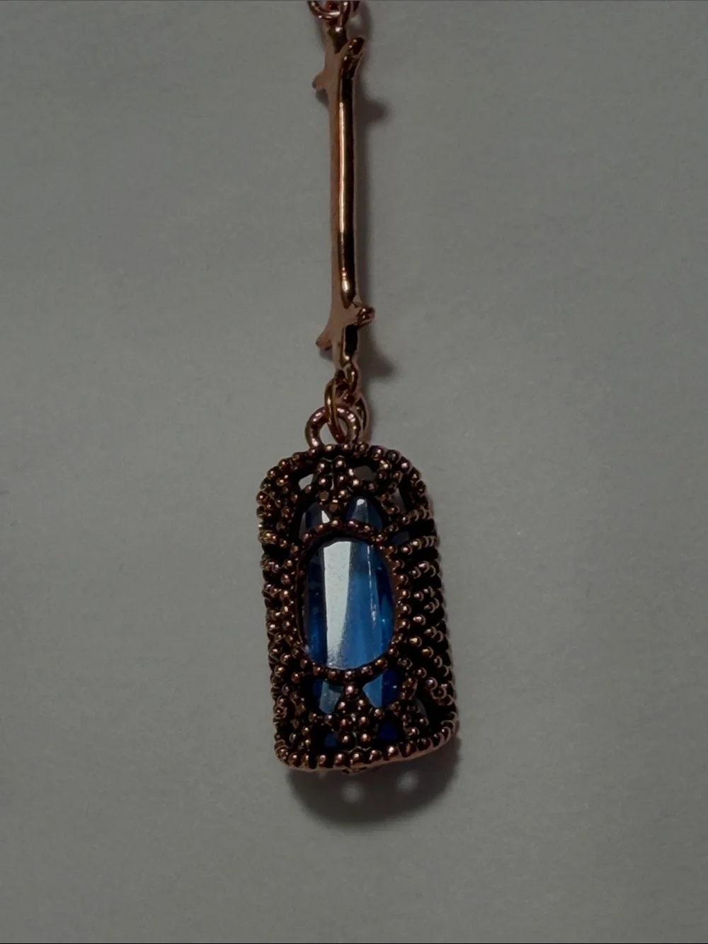 Blue Crystal Drop Earrings in Rose Gold Tone